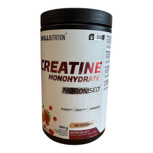 Container of Skill Nutrition Creatine Monohydrate powder on a white background