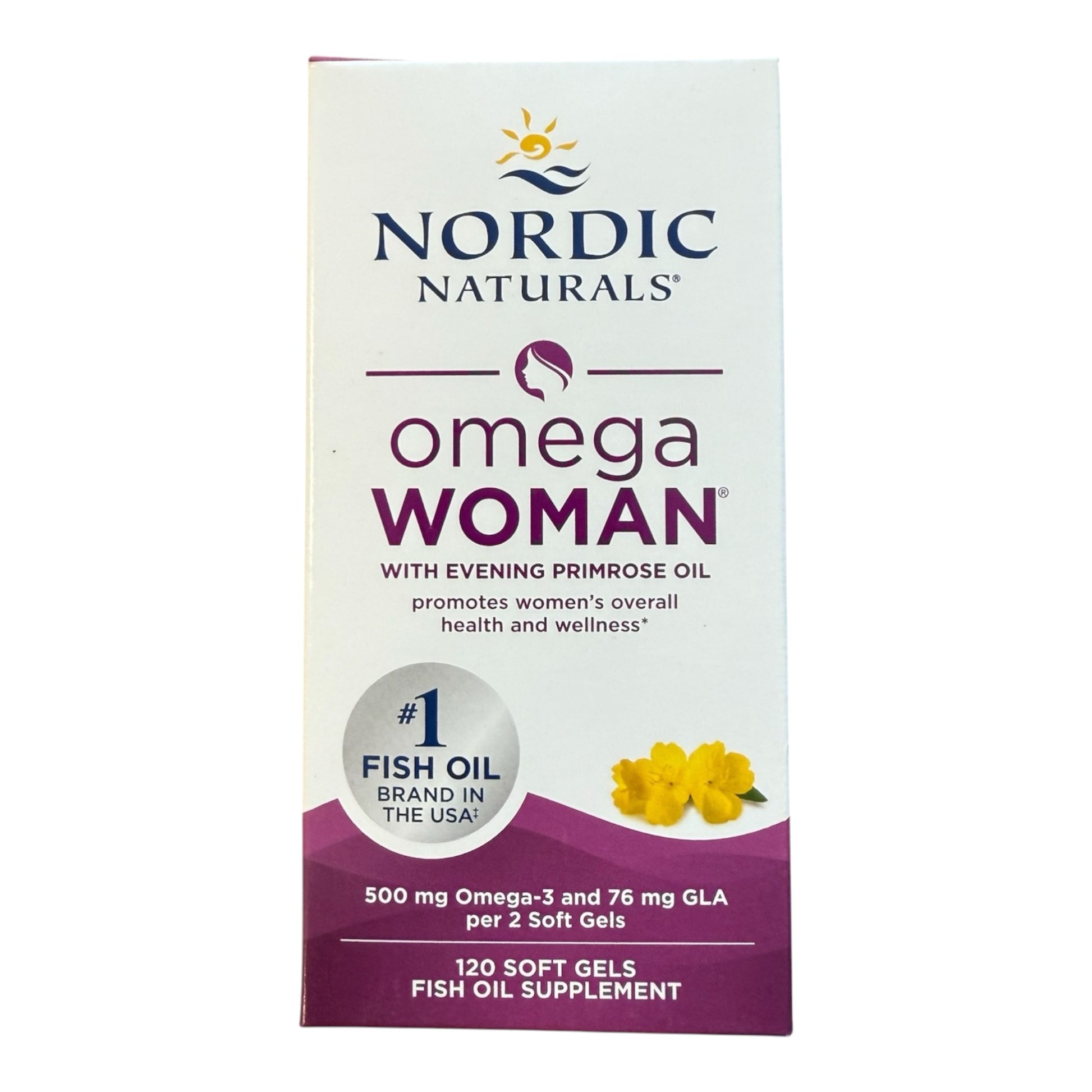 Nordic Naturals Omega Woman supplement packaging on a white background