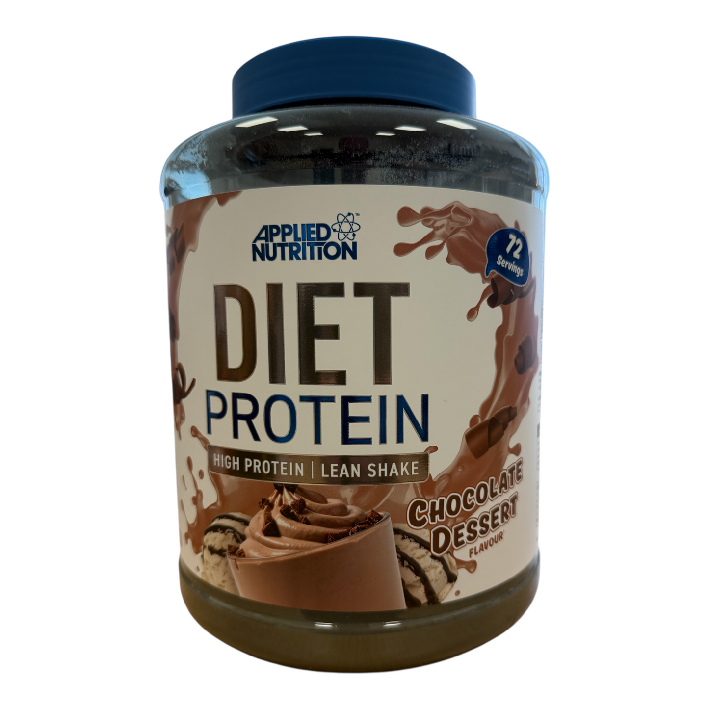 Applied Nutrition Diet Protein shake container with chocolate flavor on a white background