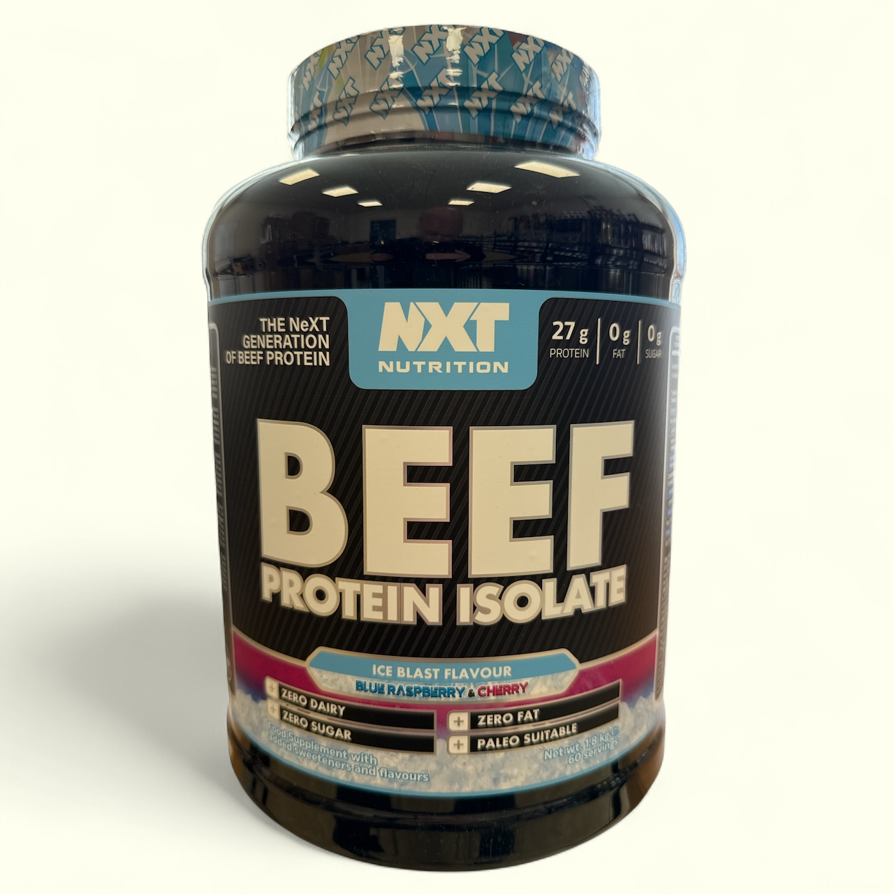 Ice Blast NXT Nutrition Beef Protein Isolate container on a white background