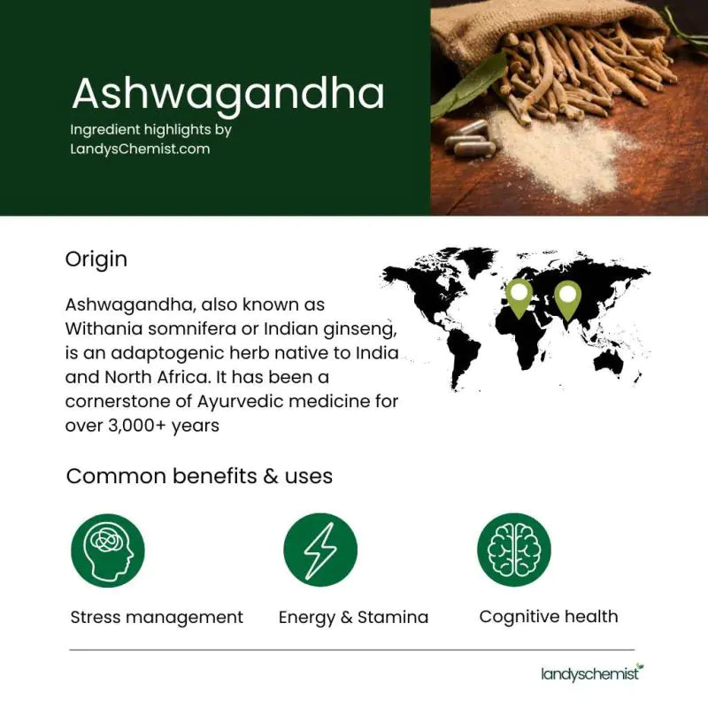 Ashwagandha + Rhodiola & Ginseng (120 vegan capsules)