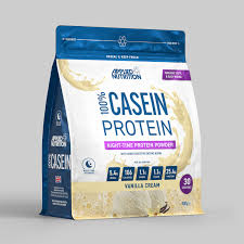 A package of Applied Nutrition Casein Protein powder in chocolate cream flavor.