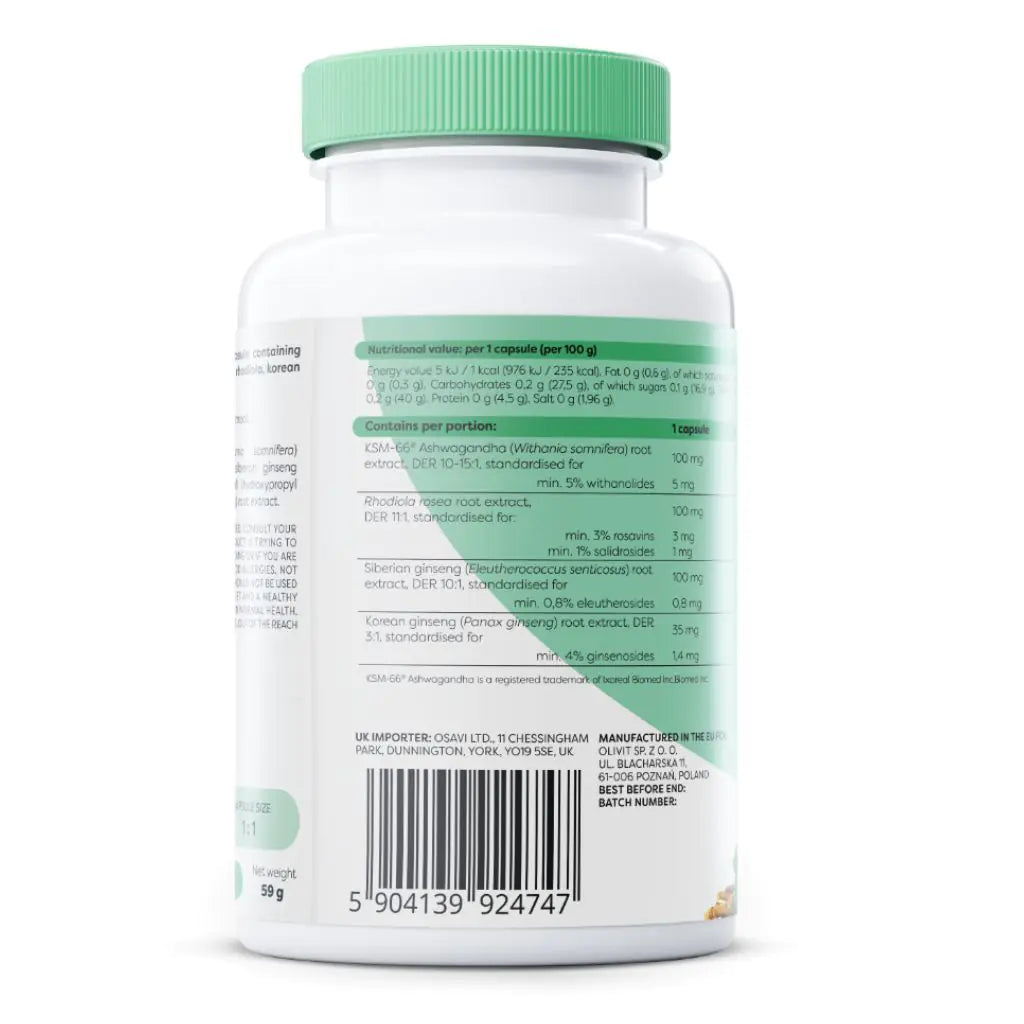 Ashwagandha + Rhodiola & Ginseng (120 vegan capsules)