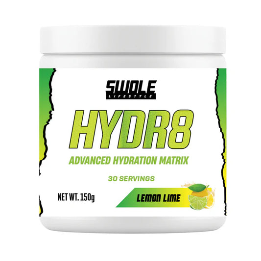 Hydr8 Advanced Hydration Matrix container with lemon lime flavor on a white background