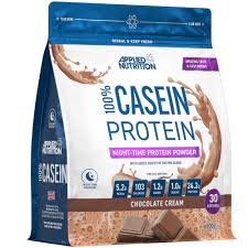 A package of Applied Nutrition Casein Protein powder in chocolate cream flavor.