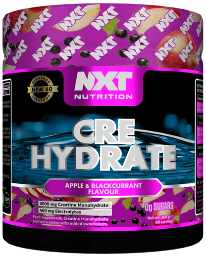 NXT Nutrition Cre Hydrate supplement container with purple and black design
