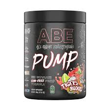 Abe All-Natural Pre-Workout supplement container with colorful graphics on a white background in tigers blood flavour